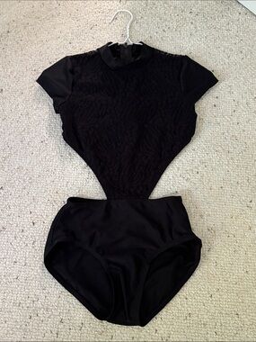 Black Womens Leotard With Lace and Zipper